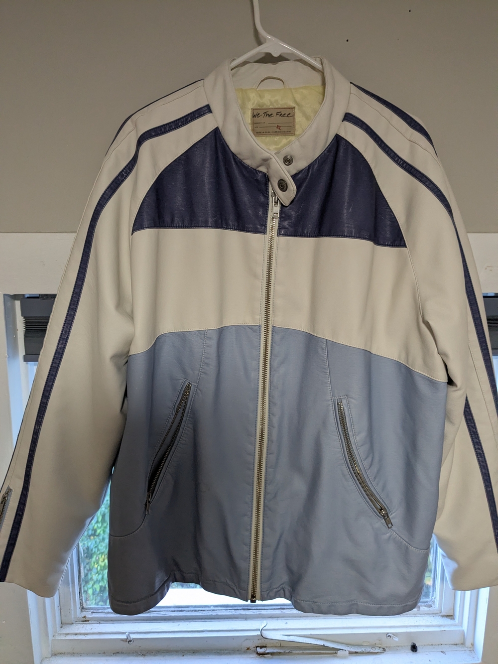 We The Free White, Navy & Light Blue Colorblock Moto Jacket XL